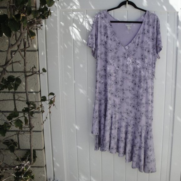 AVA & VIV Women's Dress Size X Knit Purple Floral V-neck Belted Spring Sumner - Picture 1 of 3